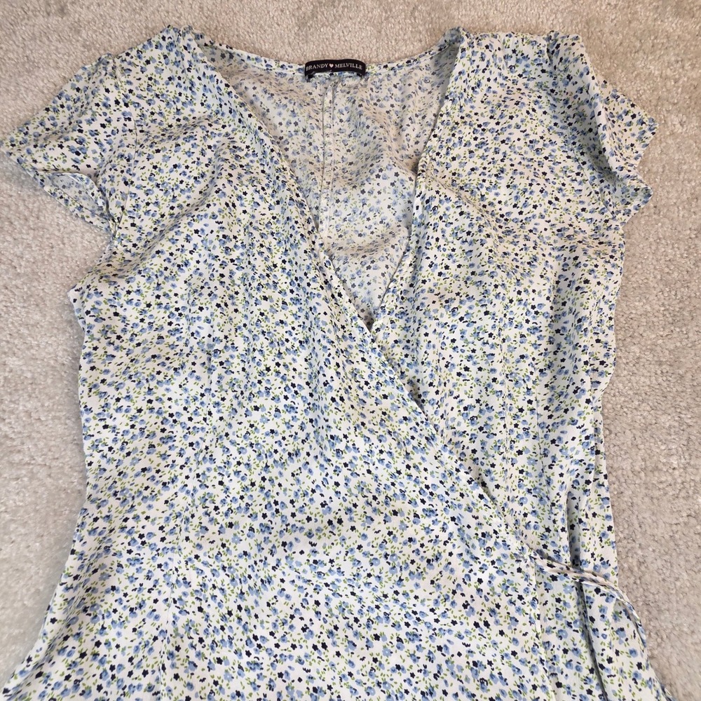 Brandy Melville Blue White Ditsy Floral Wrap Midi Dress Made in Italy OS